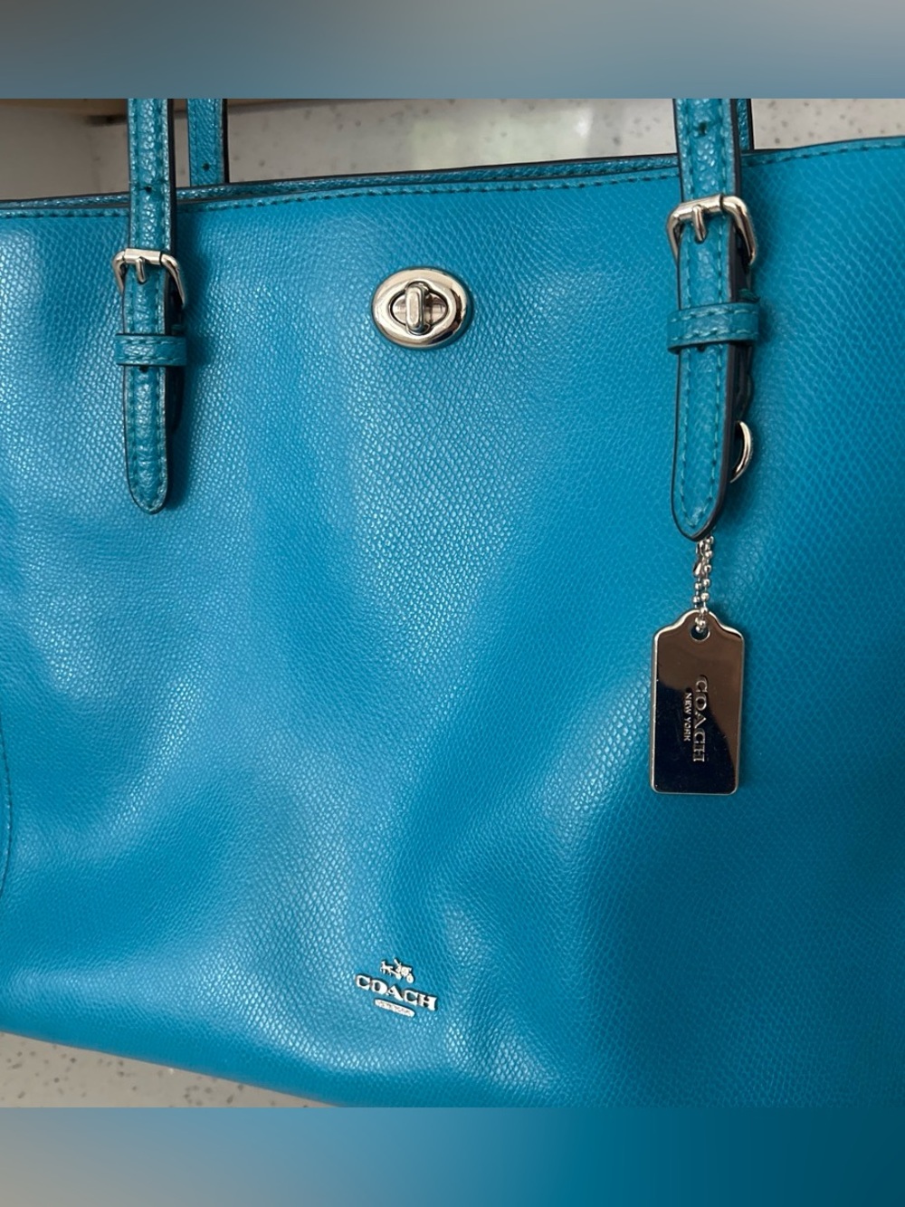Coach Teal Leather Tote Bag - Picture 2 of 9